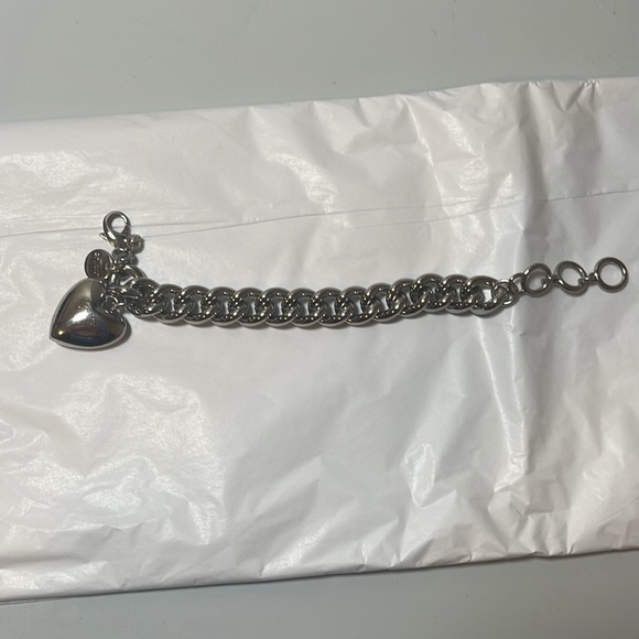Chico's Heavy Silver Tone Chain Link Bracelet with Large Dangling Puffed Heart - Picture 4 of 6